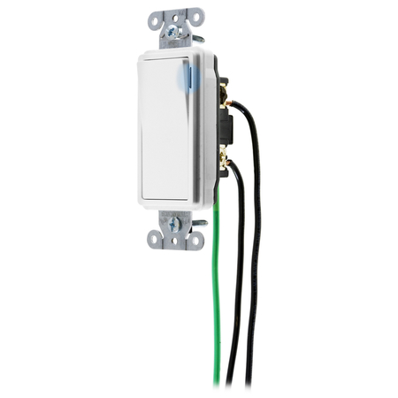 HUBBELL WIRING DEVICE-KELLEMS Decorator Switches, General Purpose AC, Illuminated Three Way, 20A 120/277V AC, Back and Side Wired, Pre-Wired with 8" #12 THHN DSL320ILW